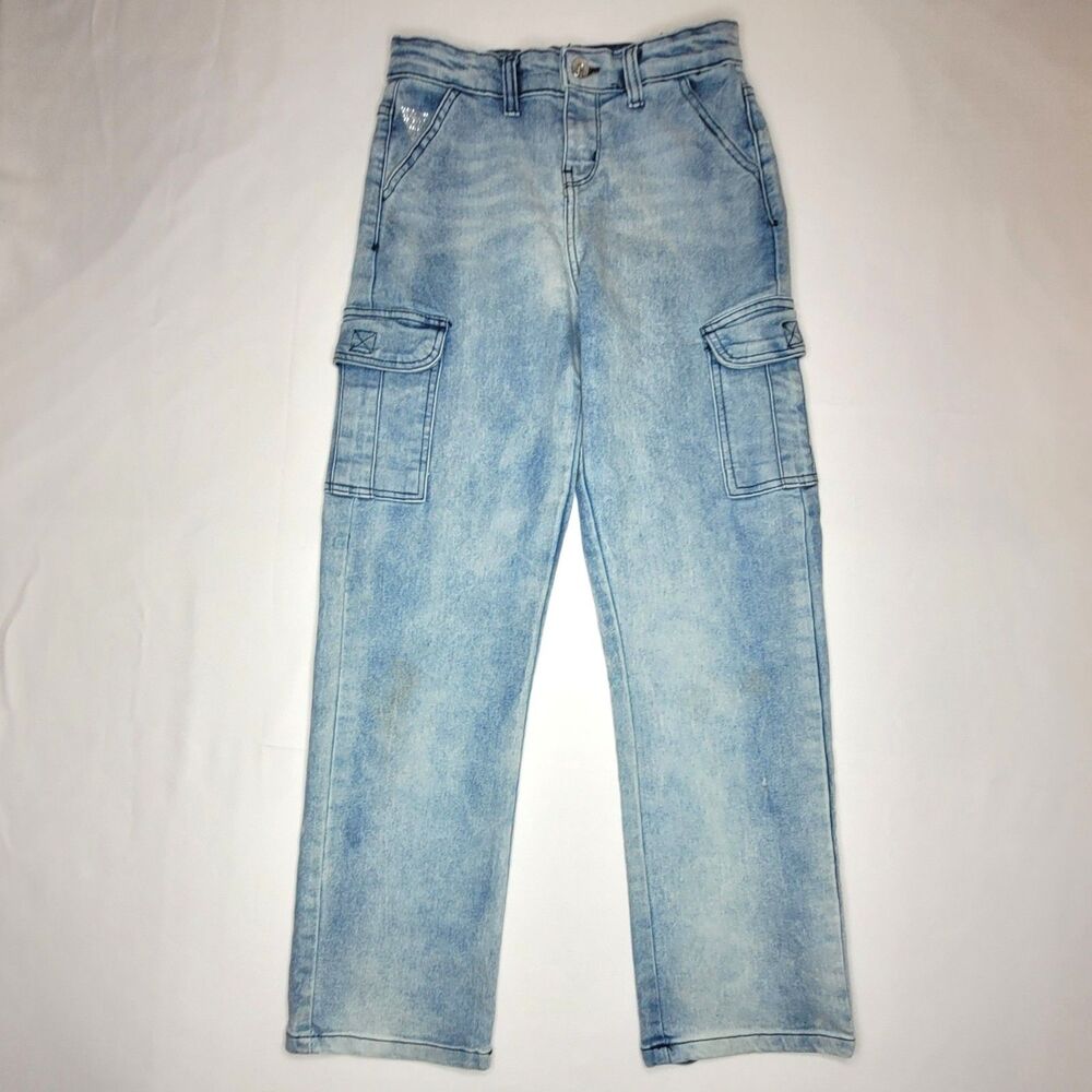 GUESS Girls Light Blue Acid Wash Stretch Cargo Jeans Size 12